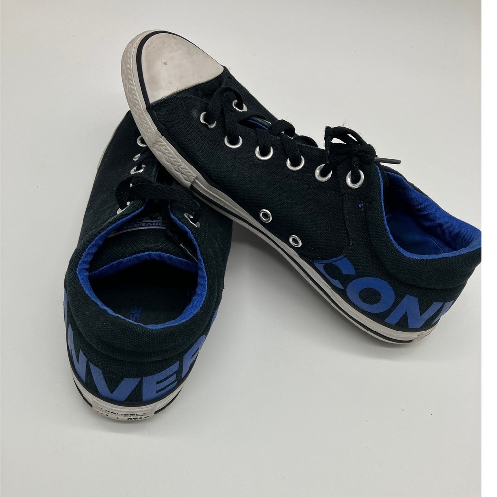 Converse Chuck Taylor All Star Low Top Black Blue Logo Junior Size 6 Womens 8